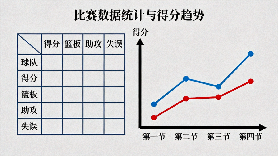 体育数据分析场景中比赛统计表格与趋势图画面